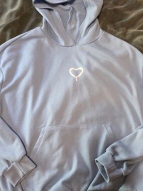 SHEIN Light Blue Hoodie with White Heart